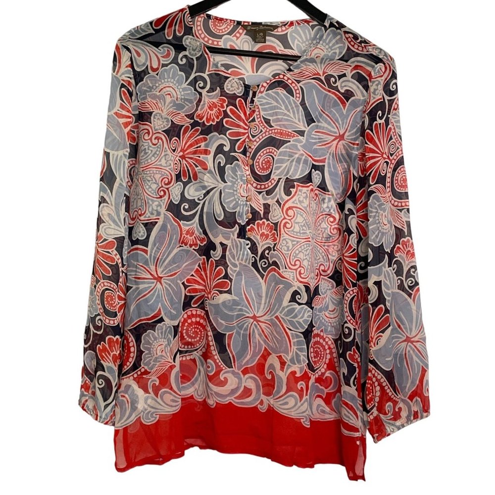Tommy Bahama Womens Silk Floral Tunic Top Sz Large Red White Blue